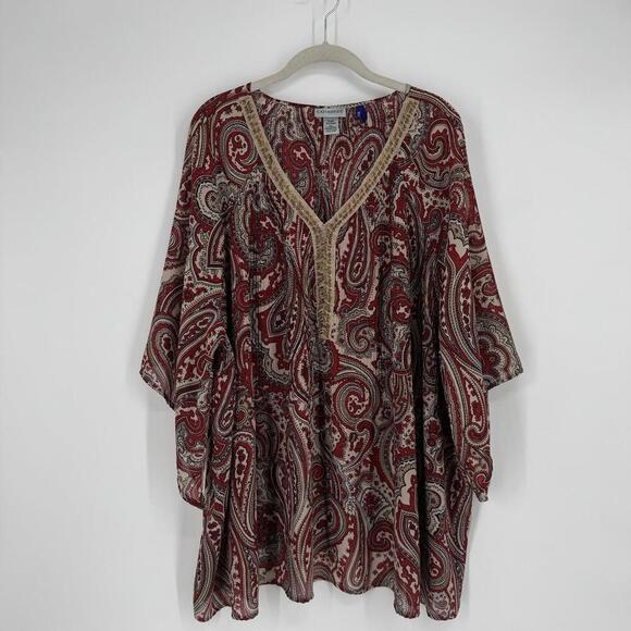 Catherines top  3xwp red beaded tunic plus beachy spring summer casual office - Picture 1 of 5